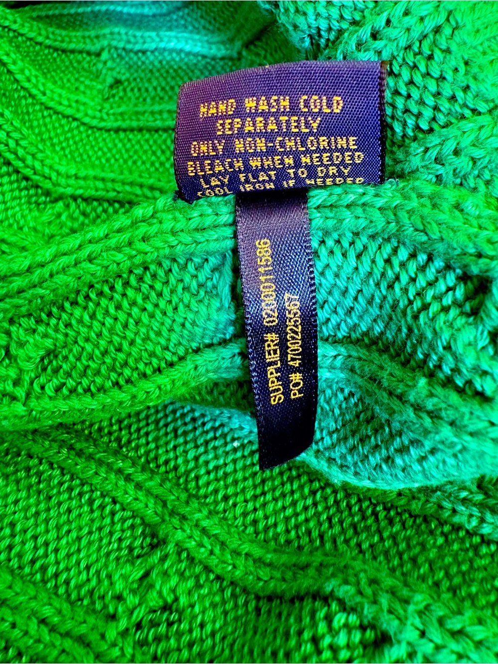 Polo Ralph Lauren Green Cable Knit Cotton Sweater Yellow Pony XL - Picture 8 of 11